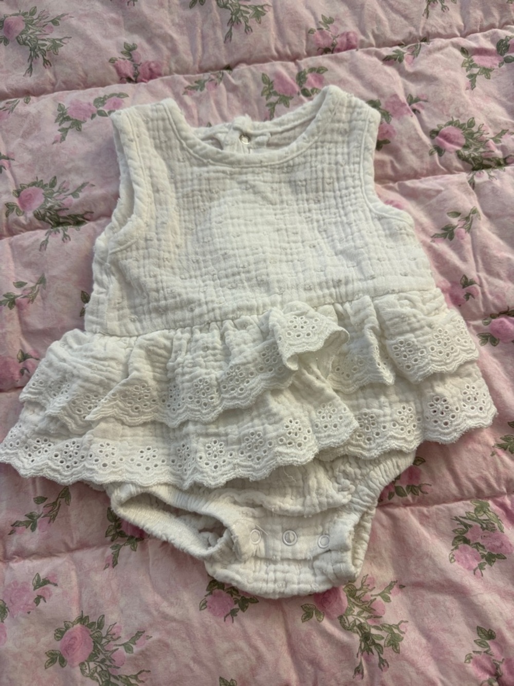Rachel Zoe White Eyelet Ruffle Baby One-Piece Romper